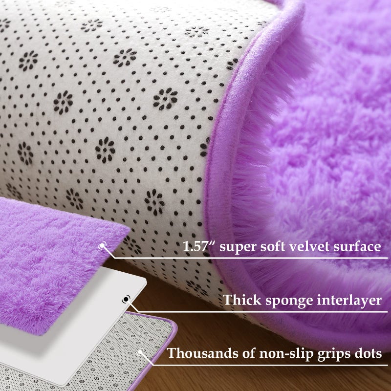 Merelax Modern Soft Fluffy Large Shaggy Rug for Bedroom Livingroom Dorm Kids Room Indoor Home Decorative, Non-Slip Plush Furry Fur Area Rugs Comfy Nursery Accent Floor Carpet 4'x6' Purple - Image 3
